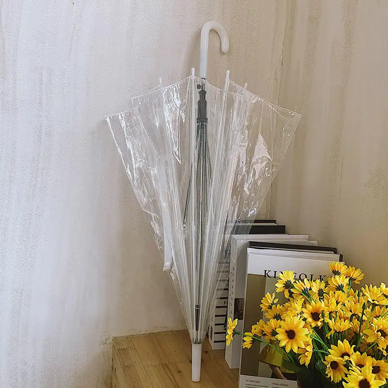 Factory Custom Logo Printing Colorful Transparent Long Handle Straight Advertising Transparent Umbrella For Outdoor
