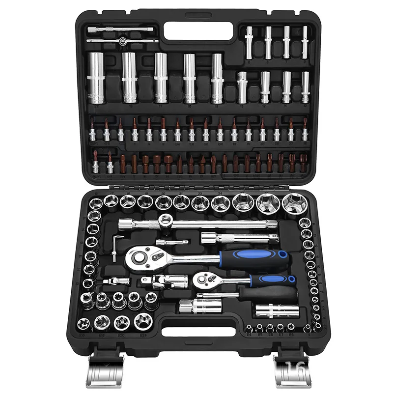 108 Piece Manufacturer 24-tooth Straight Ratchet Handle 1/2 Socket Wrench Hardware Tool Set