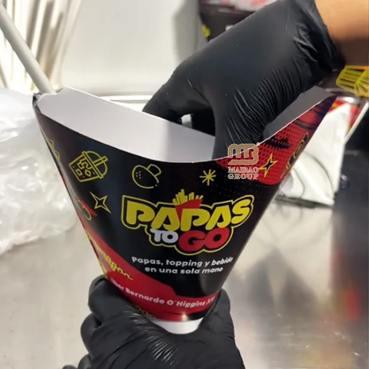 Disposable 2 in 1 drink and snack cups fries fried chicken divider paper cone juice takeaway cup food container cup with straw