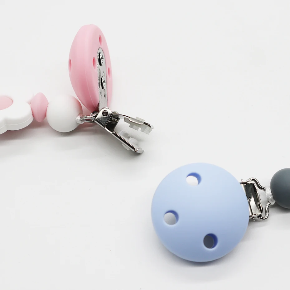 Manufacturer Factory Wholesale Kids Accessories Baby Teething Pacifer Chain Holder Food Grade Round Silicone Clips