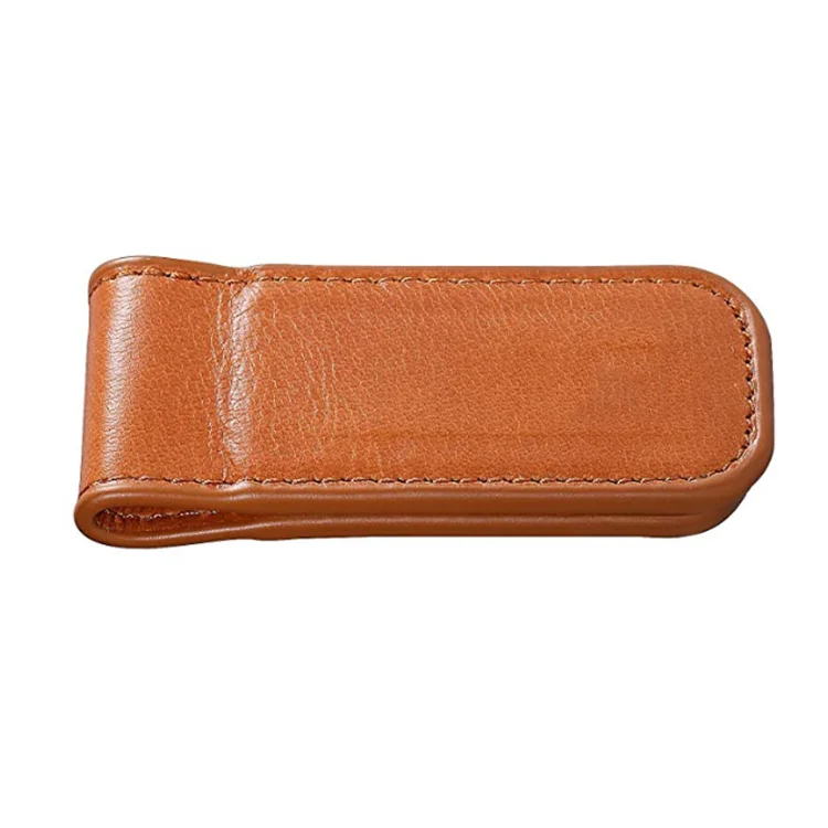 Premium Customized Logo Genuine Leather Money Clip Factory Wholesale Leather Magnet Wallet Money Clip For Men