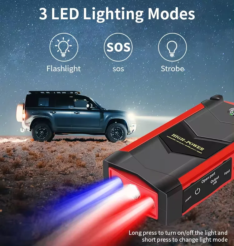 6.0L Gasolune 4.0L Diesel 12V Battery Powerful Compass Car Jump Starter Emergency Rescue Led Light Portable Booster Jump starter