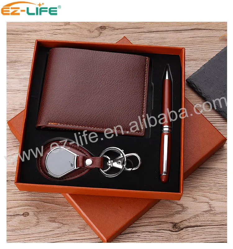 Custom Printed Business Gift Red Keychain Promotion cool gift set with Red Keychain Pen and wallet wedding gifts for guests