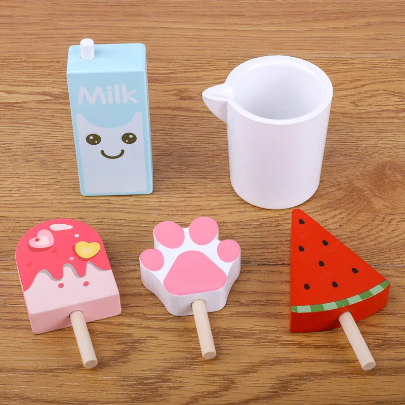 Kids wooden toy pretend ice cream toy for kids to play