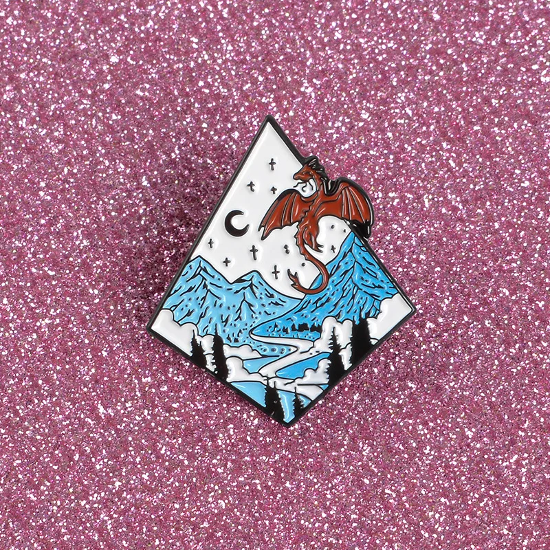 Moonlight Dragon Custom Brooches Bag Clothes Lapel Pin Badge Creative Animal Jewelry Gift for Kids Friend