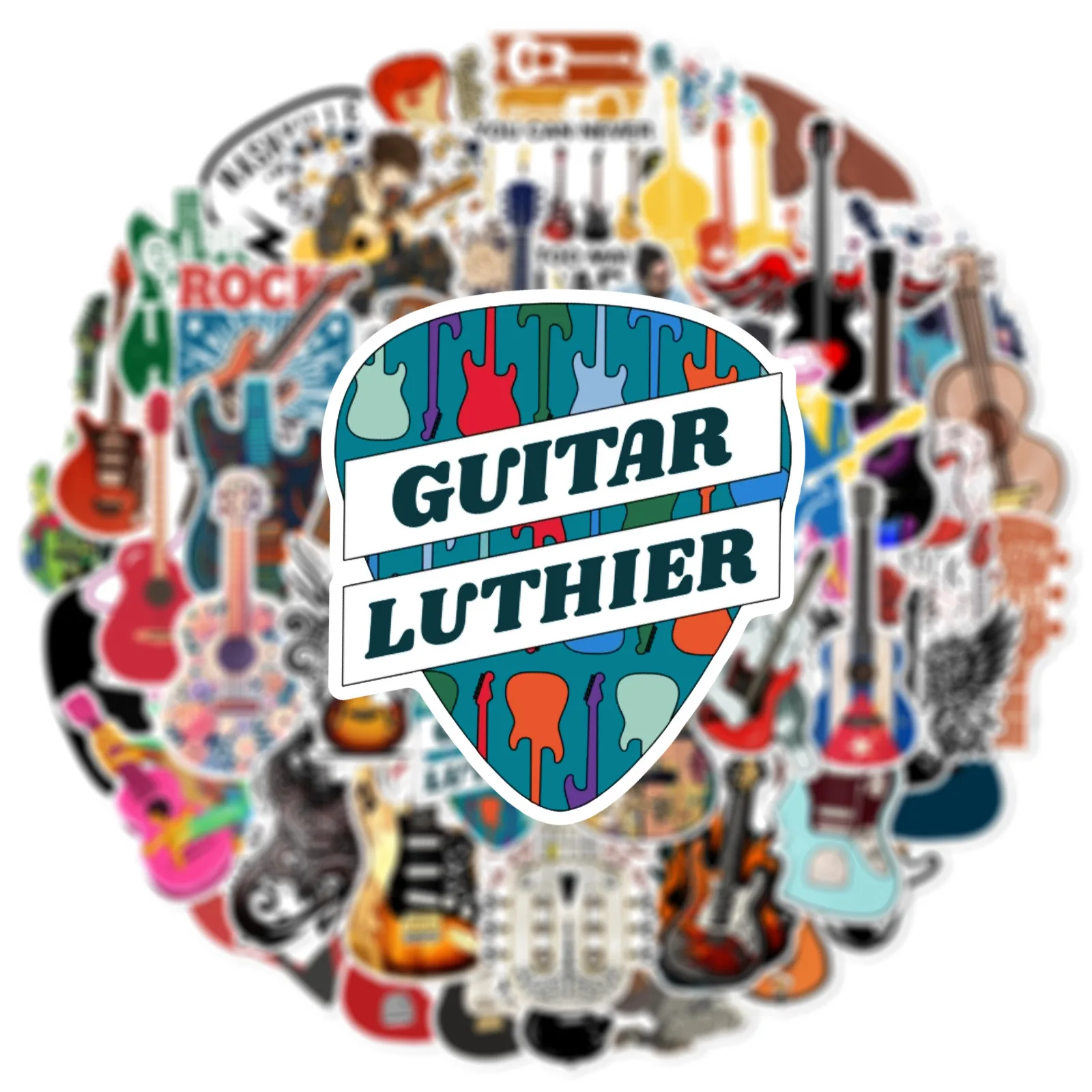50PCS Vintage rock band musical instrument retro guitar sticker