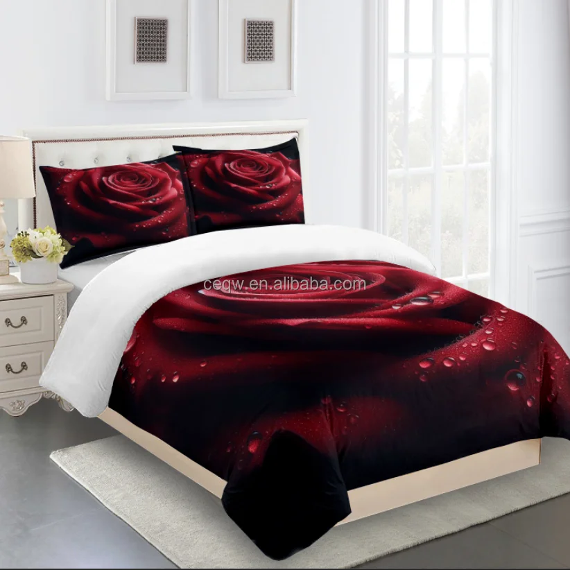Luxury Heavy Big Bed Blanket Customizable Red Rose Printing Pattern Raschel Blanket For Winter King Size