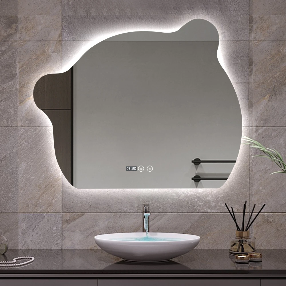 Irregular Bear-shaped Wall Dressing Mirror Led Light Touch Screen Dressing Mirror Smart Bathroom Mirror and Speaker