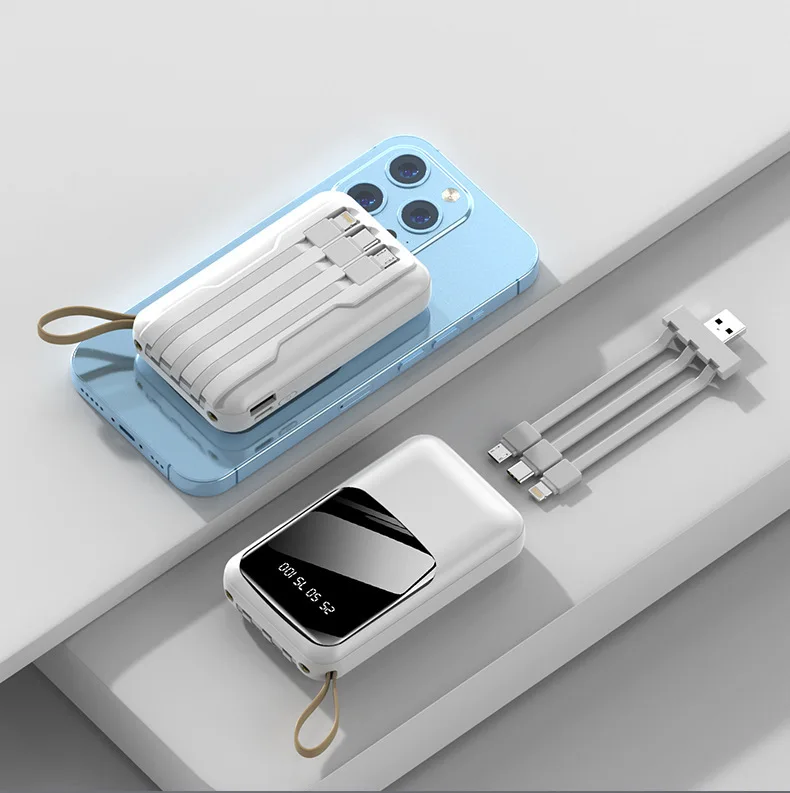 Trending chargers 20000mah super capacitor power bank keychain mini portable fast charging power bank with 4 cables plug