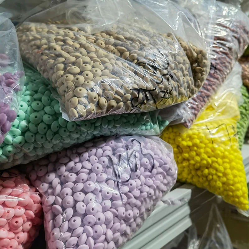 Wholesale Diy Silicone Chewable Round Hexagon Abacus Hearted Printing Beads Loose Beads For Pens Jewelry Making