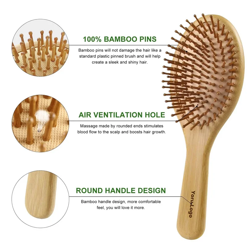 High quality goat hair brush bamboo wooden hair brush bamboo massage comb wood hair brush for women