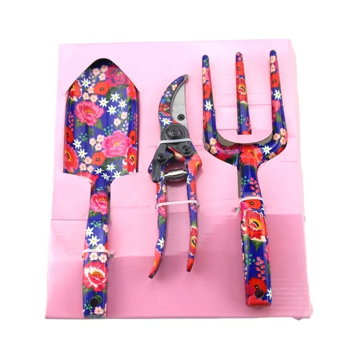 Hot sale aluminium floral printed garden tool set 3 piece tools gardening,printed garden tools