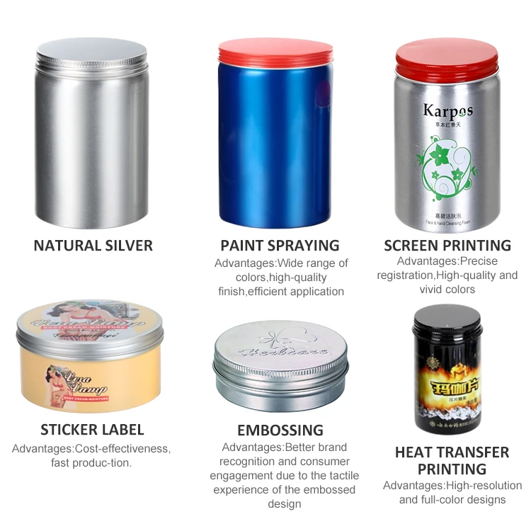 Customized Metal Cosmetic Food Tin 50ml 150ml 200ml 400ml 500ml 1000ml 2000ml Empty Aluminum Candy Cans 100ml Round Aluminum Jar