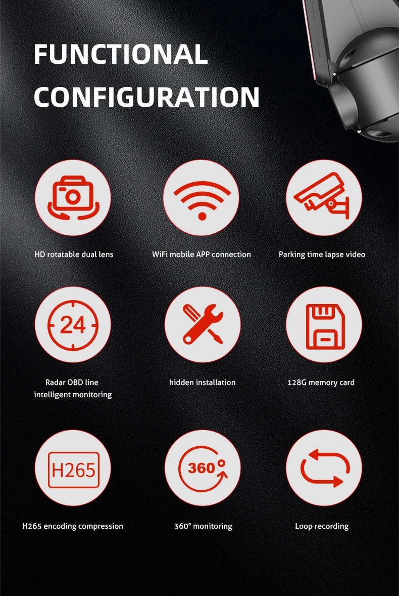 2 lens Front and Rear Dashcam Dual 1080p Car Black  Box