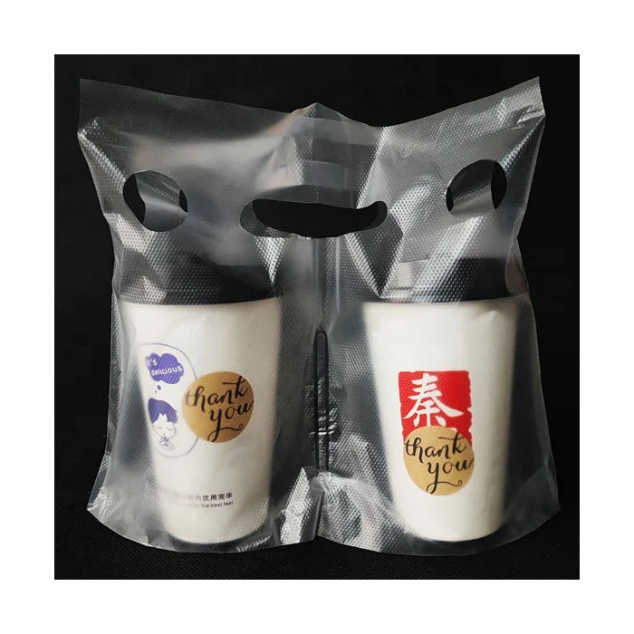 plastic bag for cups holder drinks carrying bag coffee carry takeaway beverage carrier bag clear