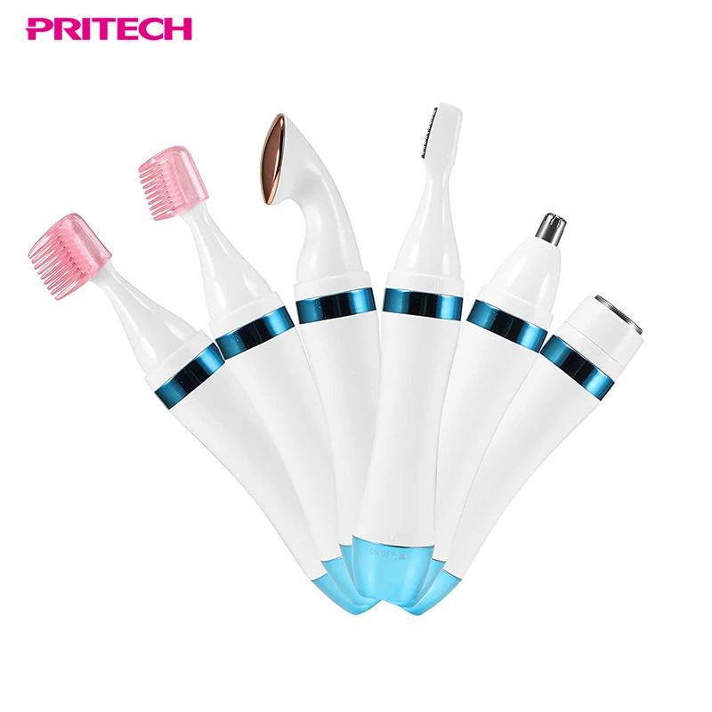 PRITECH 4 in 1 Women Electric Razor Battery Cordless Hair Remover Bikini Trimmer for Eyebrow Nose Legs Underarms