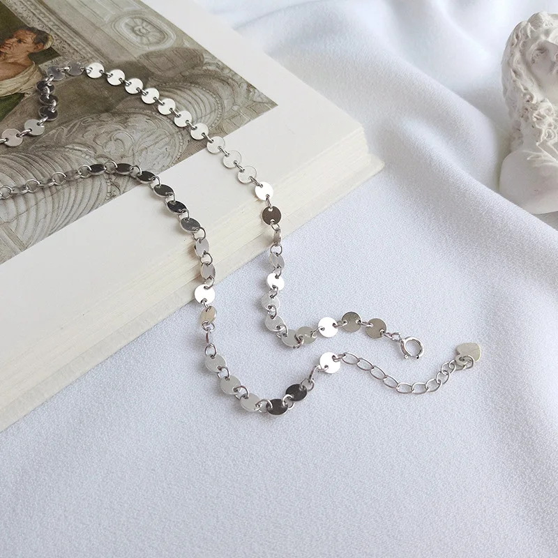 
Shiny Coin Chain Choker 925 Sterling Silver Vintage Non Tarnish non hypoallergenic Jewelry Women Small Disc Choker Necklace 