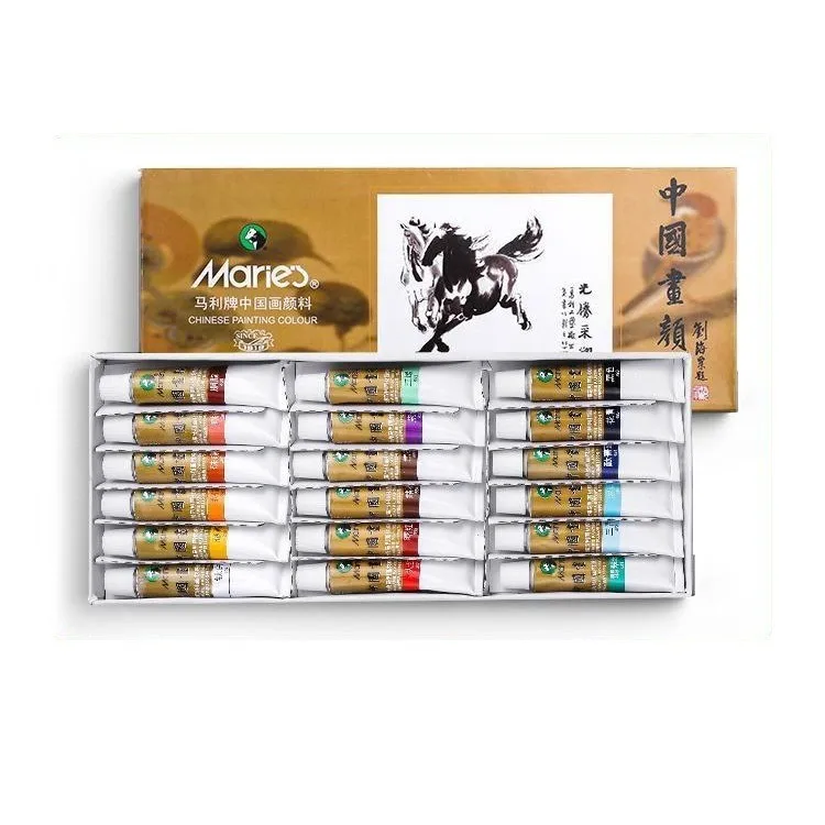 Maries Professional Chinese Painting Pigment Set with Vibrant Colors for Chinese traditional ink Painting 18 colors