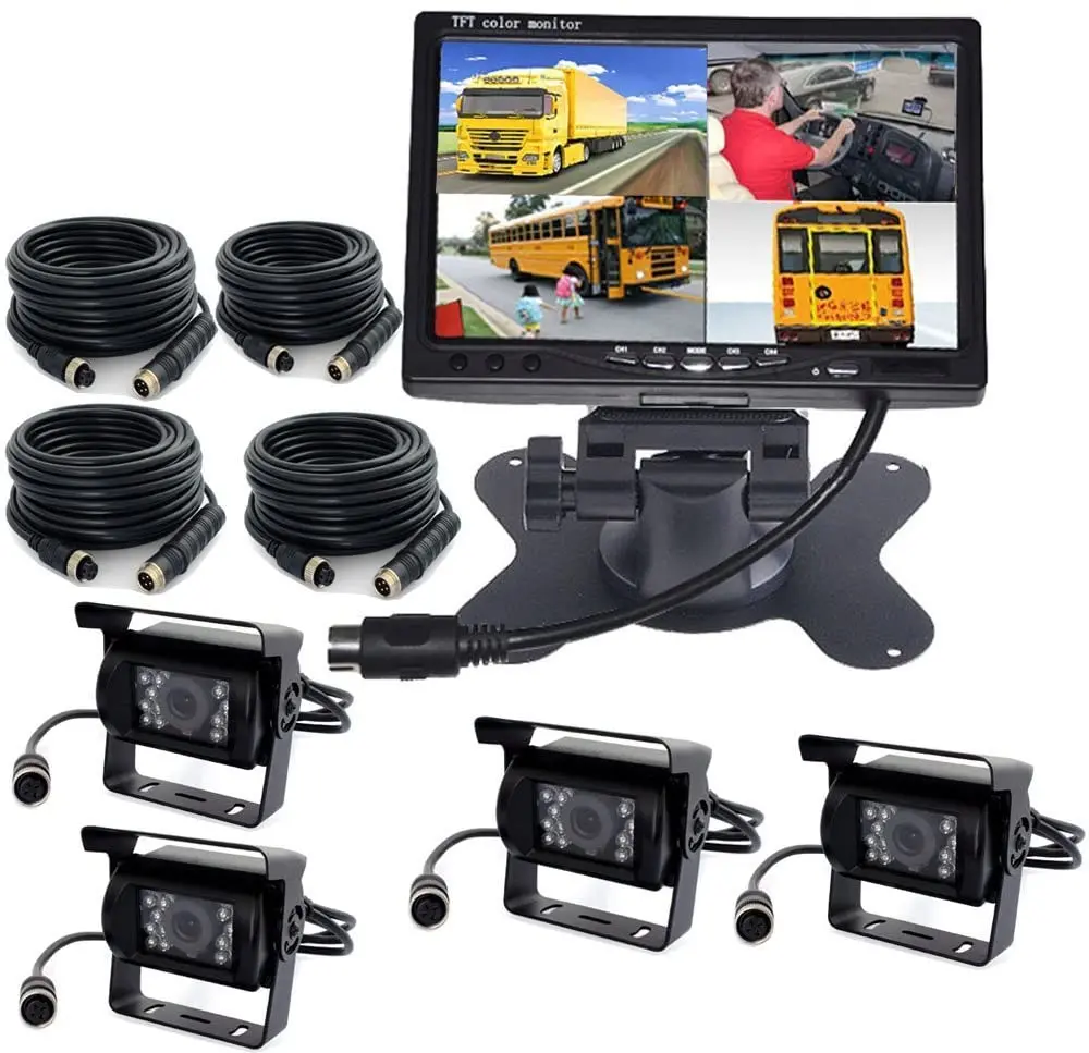 7INCH LCD Reversing Monitor Backup Camera Monitor Kit Split Screen with 4pcs HD Night Vision Wide Angle Backup Camera for truck