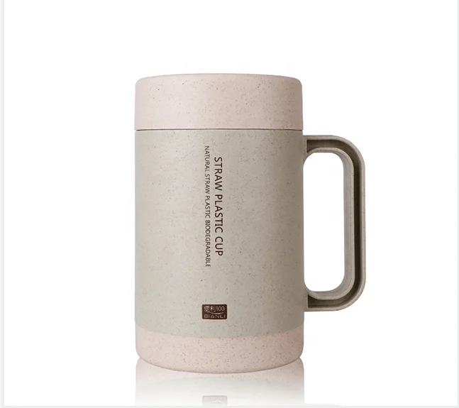 350ml Eco-friendly Biodegradable Wheat Straw Rice Husk Plastic Reusable Coffee Mug Ceramic Tea Cup With Handle