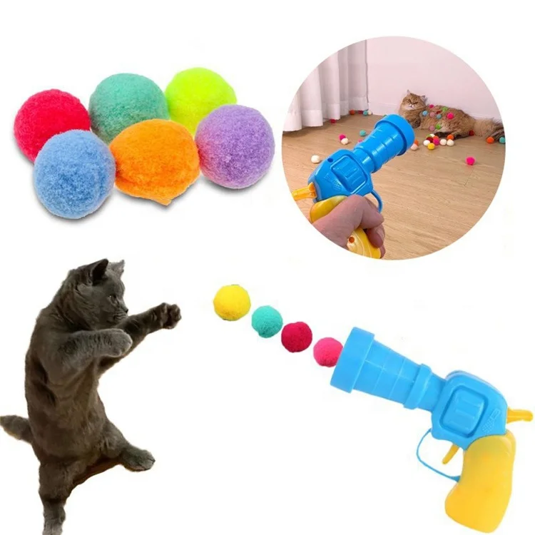 Wholesale Cat Plush Ball Launcher With Plush Ball Set Indoor Cat Toy Self-amusement Toy Gun Cat Interactive Pet Toy