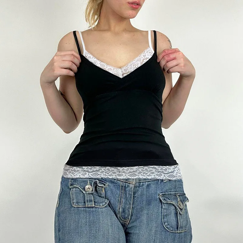 2024 New Style Streetwear Color Matching V Collar Vest Sexy Women Sleeveless Slim-fit Camisole