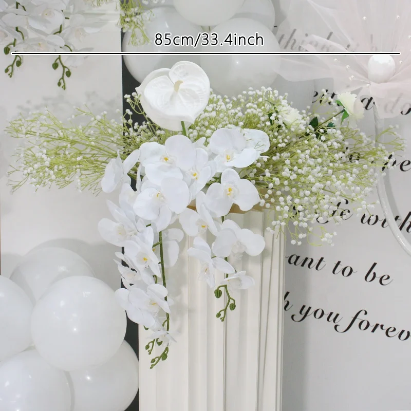 White Orchid Palm Gypsophila Artificial Flower Row Wedding Backdrop Arch Decor Hanging Corner Flower