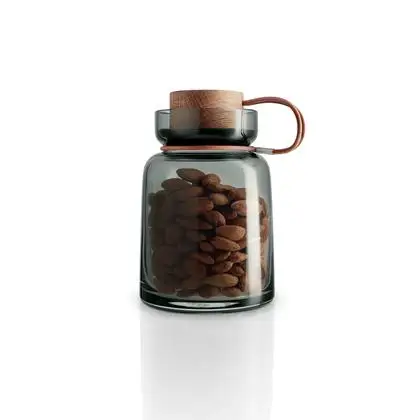 Dark Color Mouth Blown Leather String Large Capacity Glass Jar With Wooden Lid Storage Jar For Food