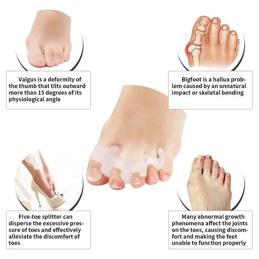 5 Hole Silicone Gel Toe Stretcher Separator Five Toes Separators For Hallux Valgus