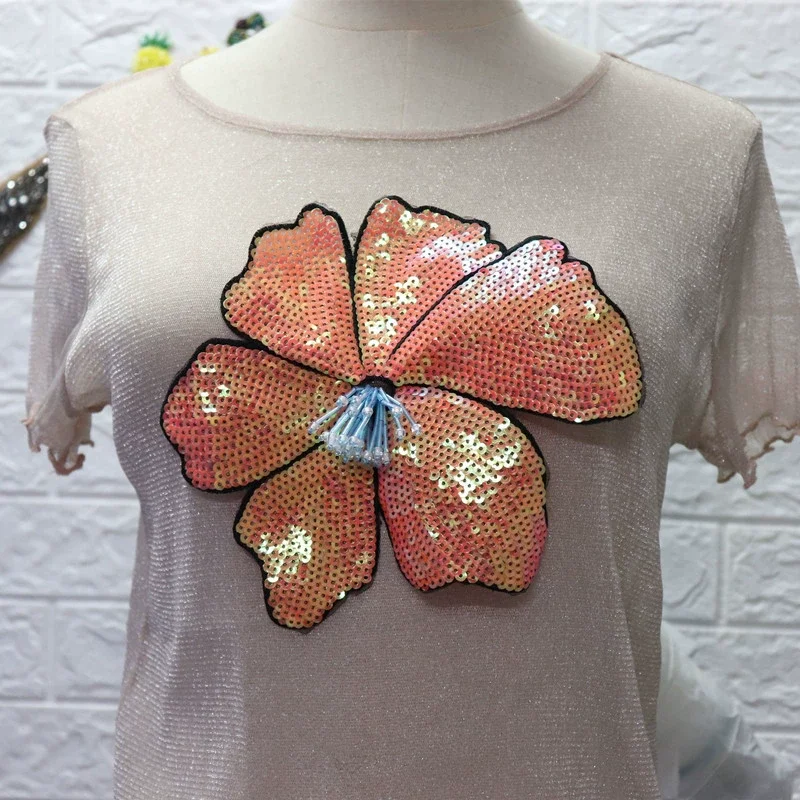 Garment Accessories 3D flower motifs Sequin flower applique Decorative beaded flowers for bag shoes clothing