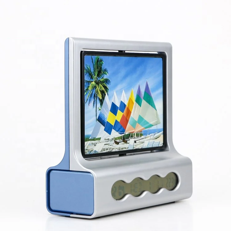 KH-CL050 Calendar Temperature Display Picture Frame Digital Clock with Rotating Two-side Photoframe