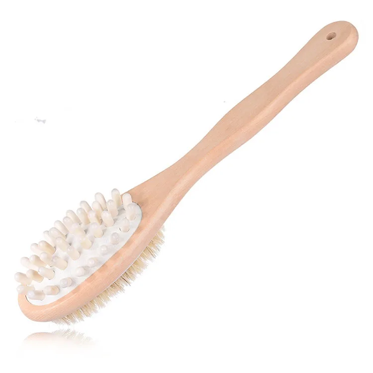 Natural Boar Bristle Brush Anti Cellulite Massager Brush Long Organic Bamboo Double Sided Massage Bath Shower Back Body Brush