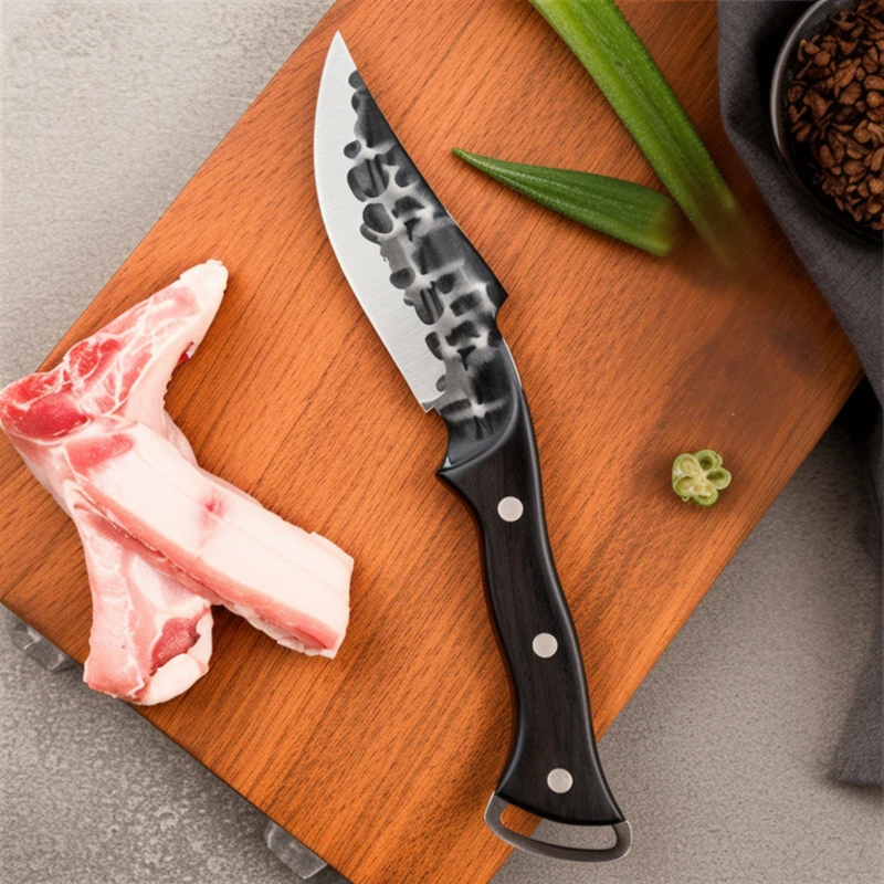 Custom Hand Forged Stainless Steel Kitchen Knife with Wooden Handle and Fine Leather Sheath for Camping DIY Grade OEM Support