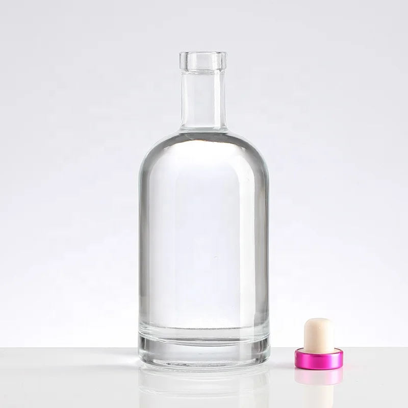 Round 750ml Vodka Spirit Bottle With Rum Cork Gin Liquor Glass Bottle