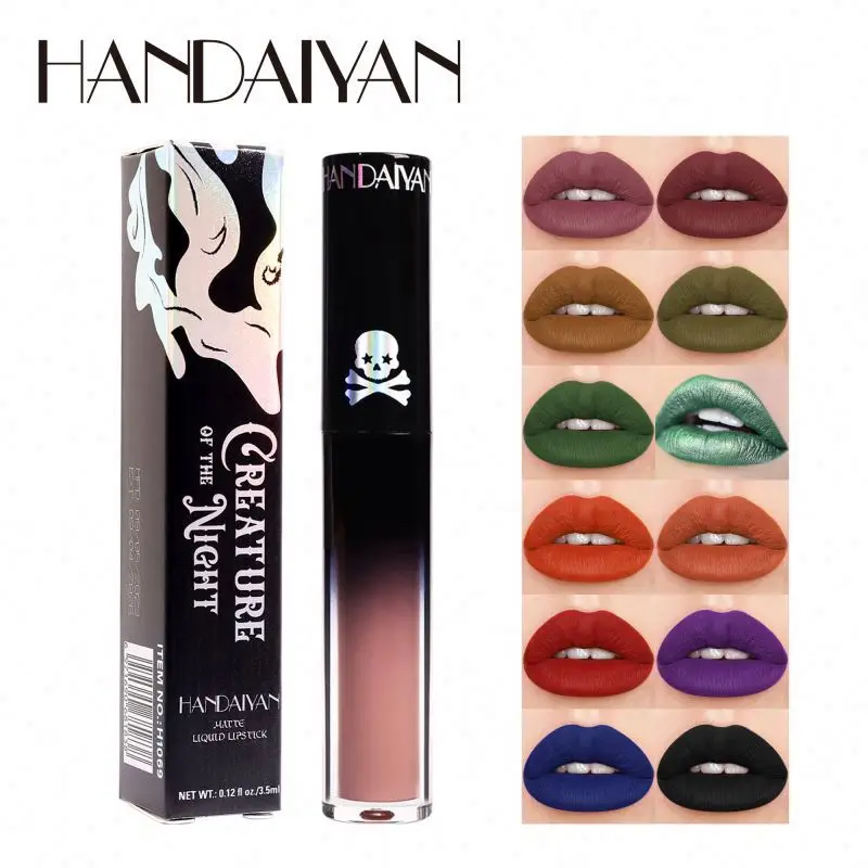 HANDAIYAN 12 Colors Dark Series Shimmer Matte Lipgloss Halloween Goth Style Cool Girl Makeup Cosmetics