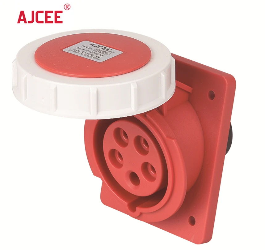 AJCEE ip67 5pin 16amp 380v panel wall mounted angle waterproof wall socket with CE
