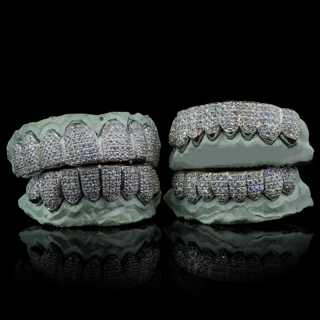 Customize Grillz Diamond Teeth Mirco Pave Hiphop Teeth 8 top 8 bottom 925 Sterling Silver Iced Out Vvs Moissanite Grillz