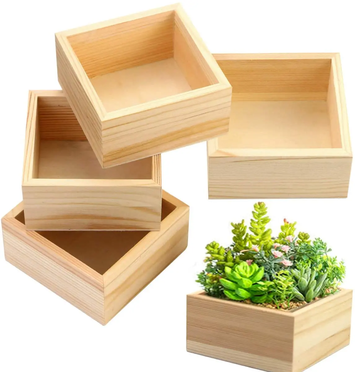 Unfinished Wooden Box Small Wood Square Storage Organizer Container Craft Box for DIY Craft Collectibles Home