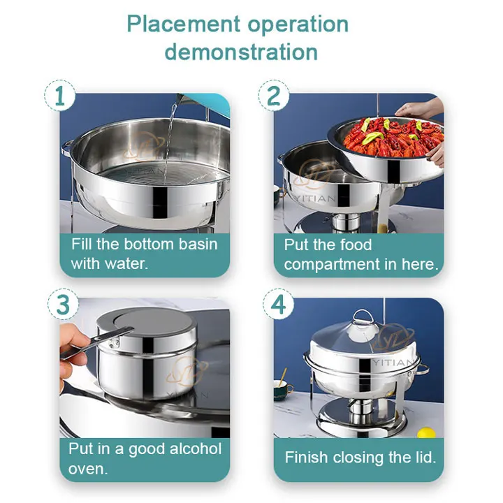 YITIAN Hot Dubai Gold Buffet Chef Hot Pot Deluxe Hanging Decorative Fancy Food Heater Set Hanging Furnace