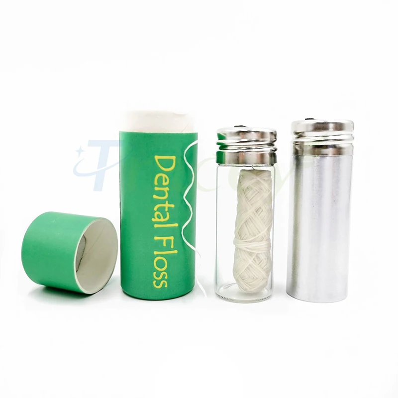 Biodegradable Dental Floss Bamboo Charcoal Infused Mint Dental Floss Pick with Glass Jar