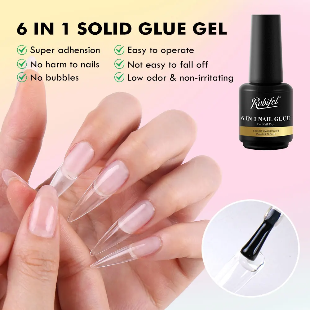 September sales 6 IN 1 Nail Glue Gel Private Label Nails Soak off Base Gel Top Coat UV Extension Custom Solid Gel Nail Glue