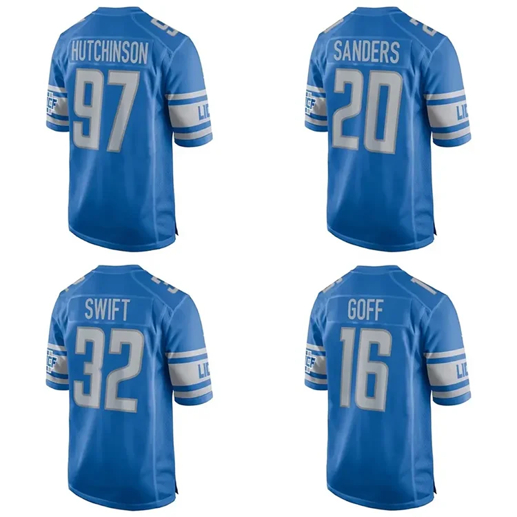Stock Blue 2023 Draft Best Quality Stitched American Football Jersey #32 Brian Branch #97 Aidan Hutchinson #16 Jared Goff