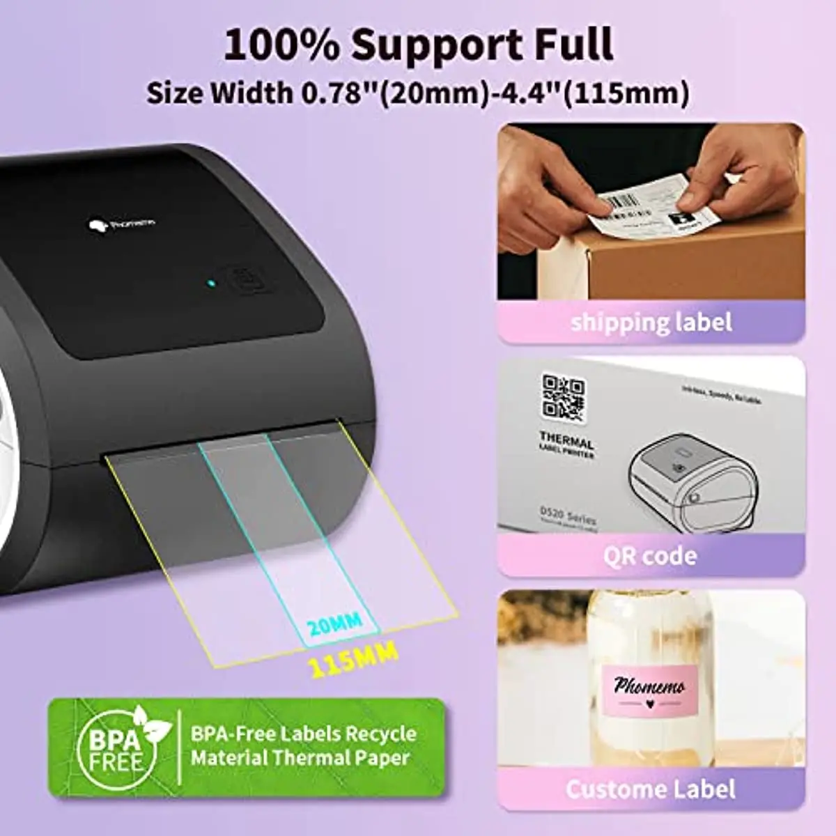 High Quality phomemo  D520 Portable 4*6 inch Shipping Label barcode Printer 110mm High Speed Barcode Sticker Printer