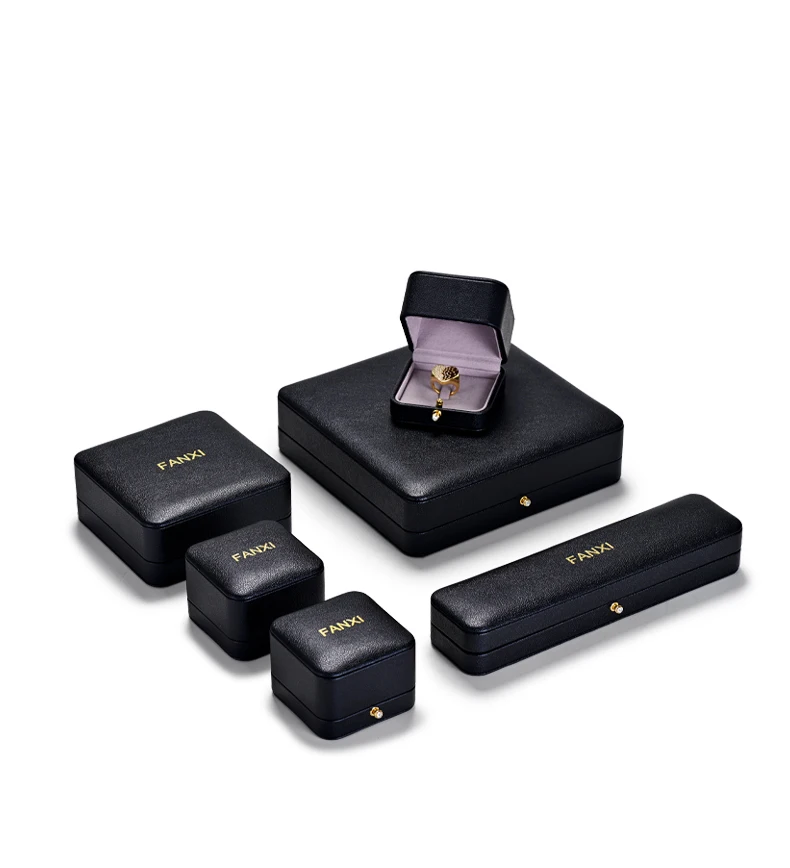 FANXI Custom Logo High Quality luxury PU Leather microfiber Boxes Ring Necklace Bracelet Gift Packaging Jewelry Box