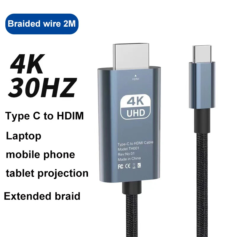 4K 60Hz USB C-to-HDTV video and audio braided cable is suitable for MacBook pro, iPad, and TYPE-C interface phones