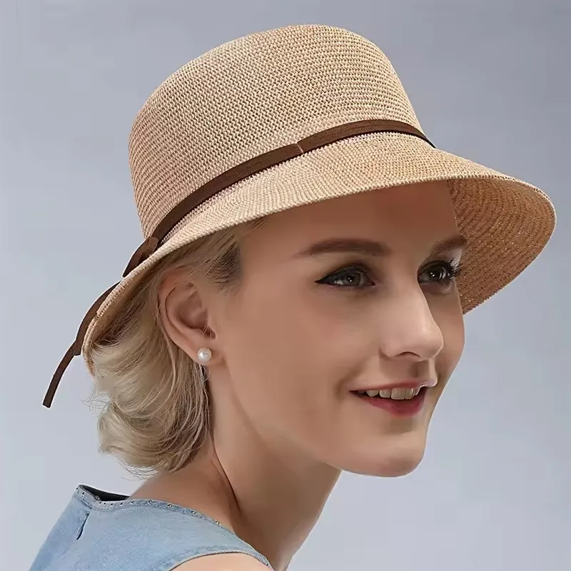 Fashionable outdoor beach ladies custom summer sunscreen women knitting sun straw hats
