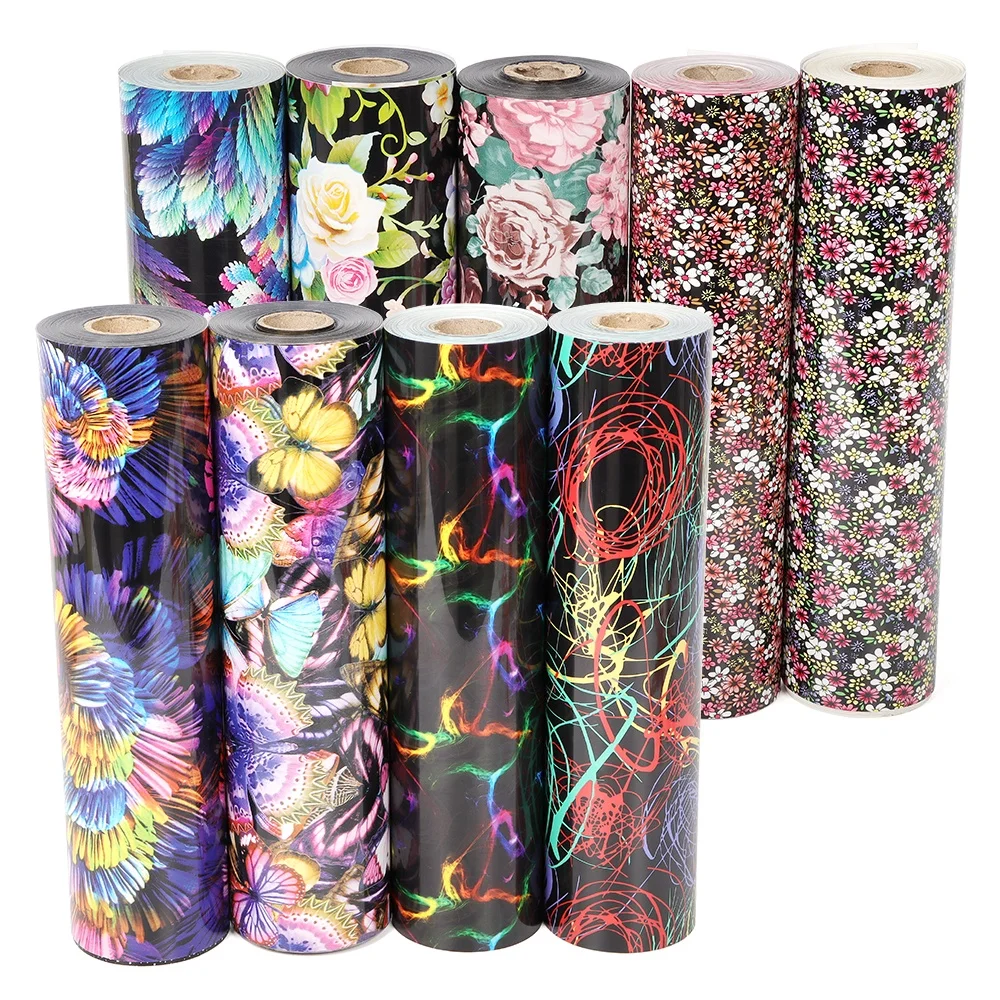 20Inx50Yards Floral Designs Holographic Heat Press Heat Transfer Film Laser HTV Vinyl Transfer Papers For Cricut Clothing