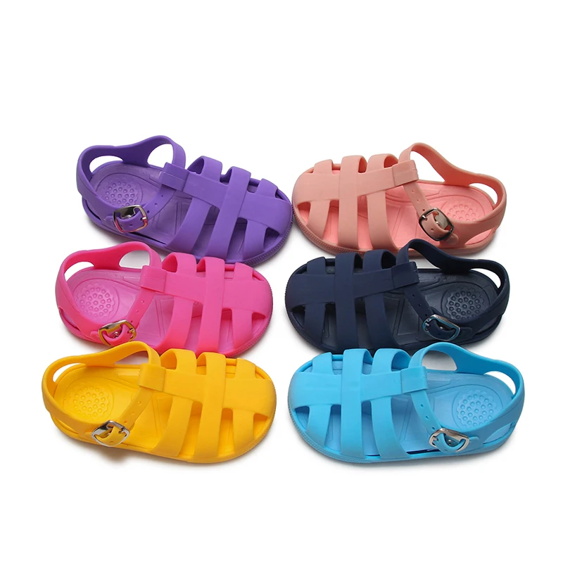 Babyhappy Wholesale Custom Logo Solid Color Beach Children Anti-slip Soft PVC Kids Slippers Jelly Sandals