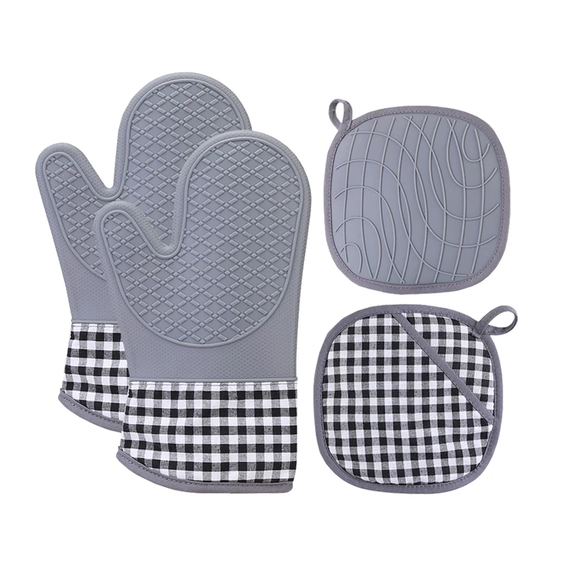 Jtomei 4 в 1 домашняя кухня выпечки приготовления барбекю гриль Нескользящие перчатки и Термостойкие Круглый Прихватки силиконовые рукавицы комплект