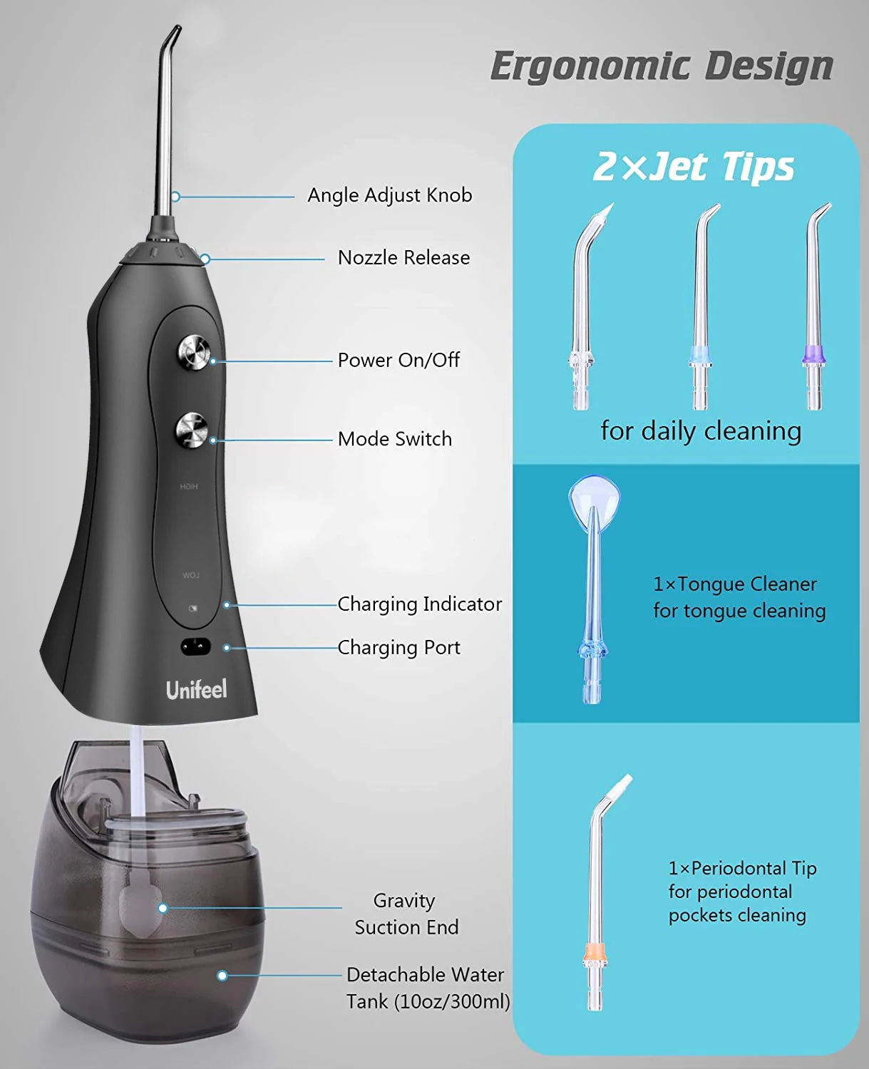 Unifeel latest Design 2in1 Portable Faucet Toothbrush Puls Shower Water Pik Flosser And Brush Rechargeable